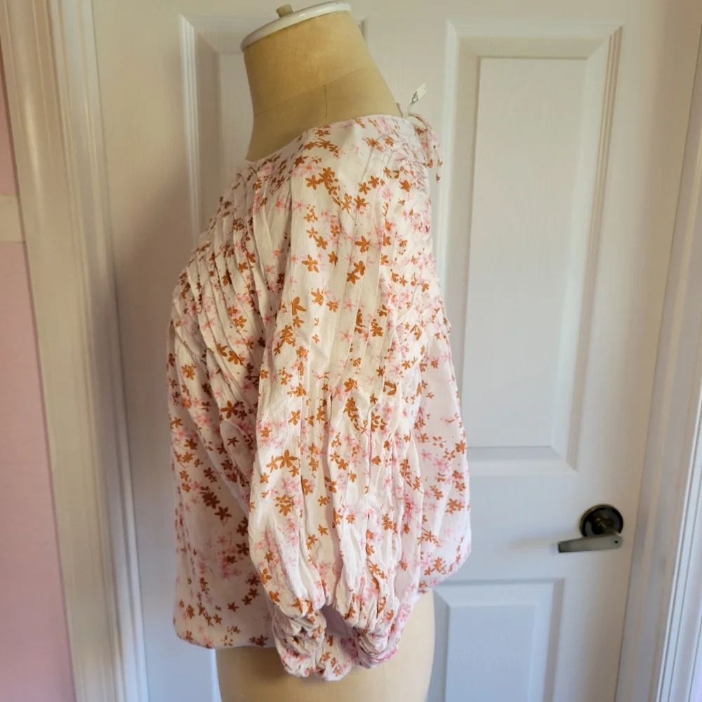 Free people dessa‎ tie back bodysuit floral top size m puff sleeves boho Spring